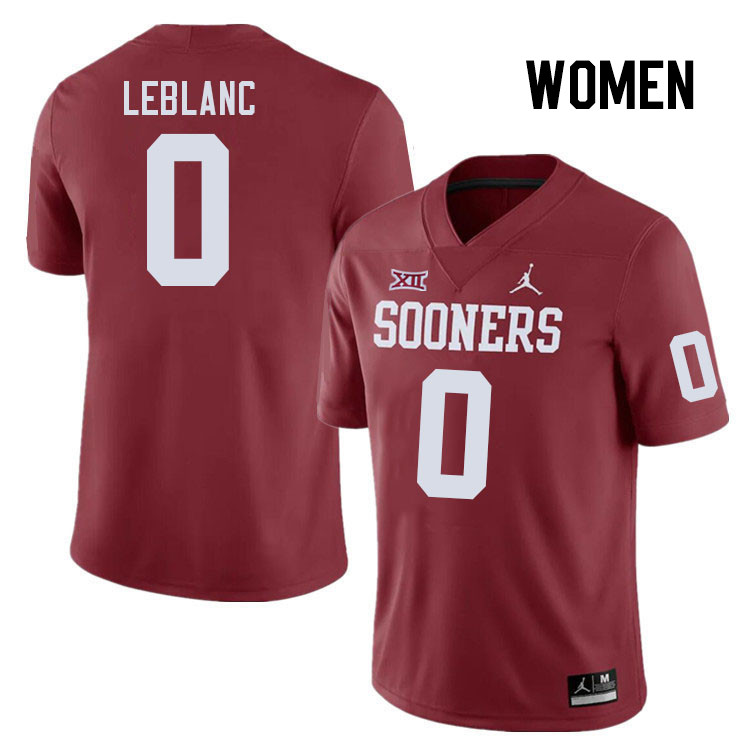 Women #0 Derrick LeBlanc Oklahoma Sooners College Football Jerseys Stitched-Crimson - Click Image to Close